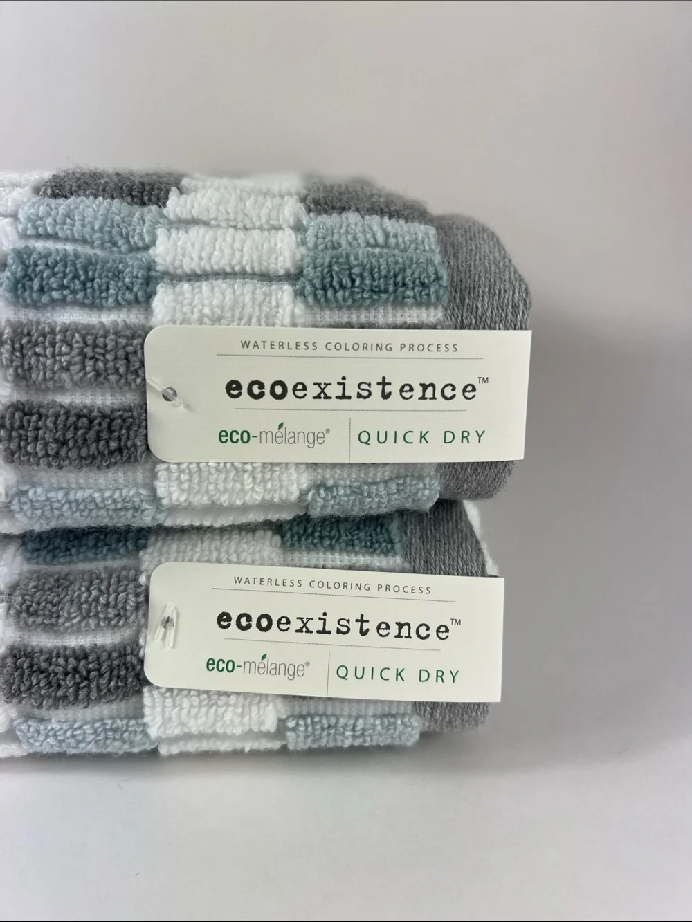 Ecoexistence Zero Twist Loops Bath Towel Set - Blue Gray White Stripe - 2 Pc NEW